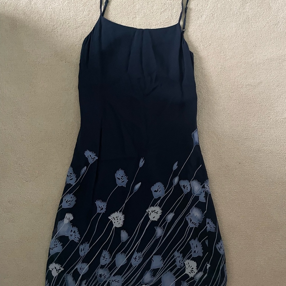 Elegant Dark Navy Blue Floral Dress